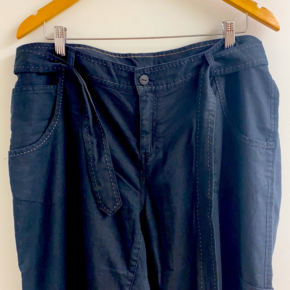 Women’s linen/cotton black crop pants zip fly 16 - Picture 2 of 6